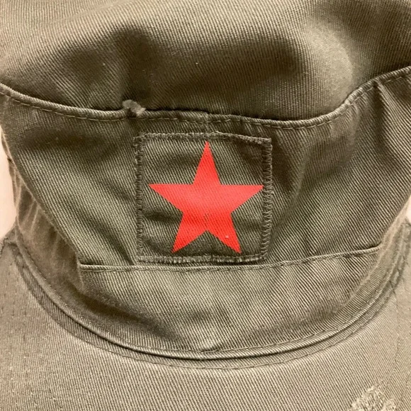 Vintage BDU Fatigue Combat Hat, Olive Drab w/ Red Star, Distressed, Size Large - Picture 3 of 9